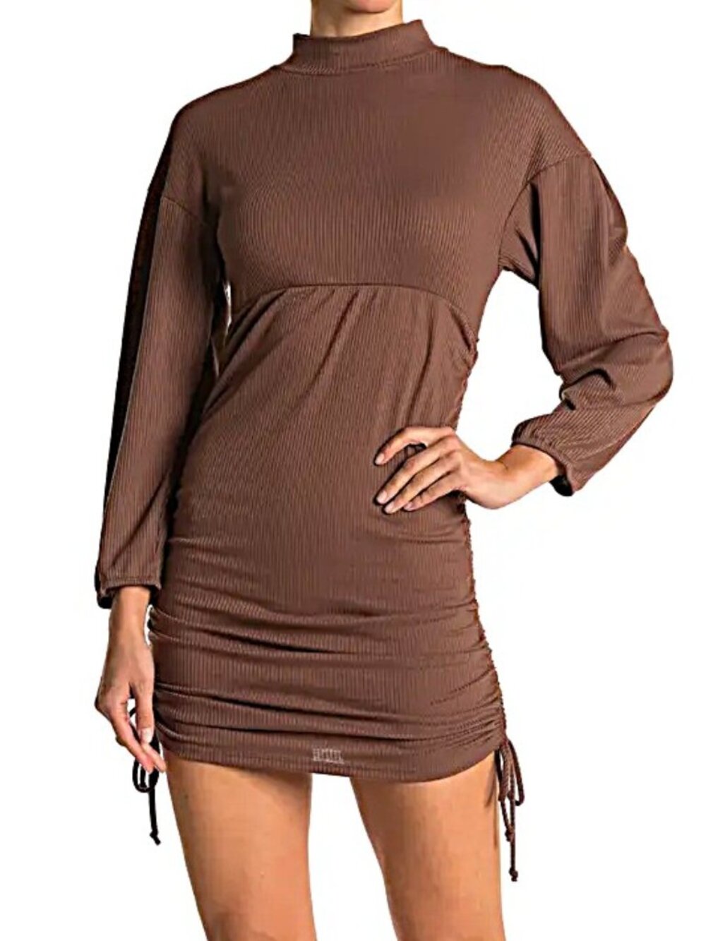 Velvet Torch Women's Chocolate Tie Side Midi Rib Knit Dress SZ XL